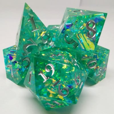 Teal Sharp Edged Prismatic Tinsel 7pc Dice Set image 0